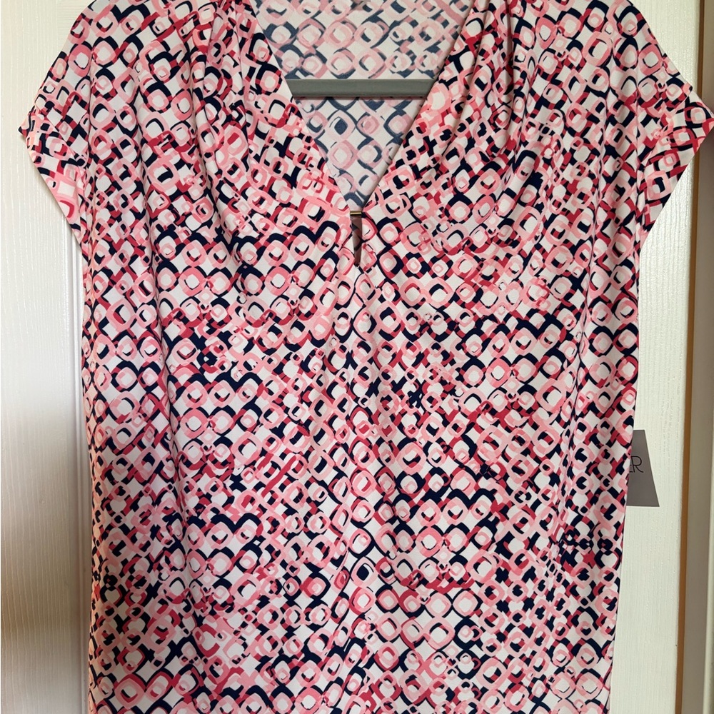 Geometric Pink and Navy Women's Top